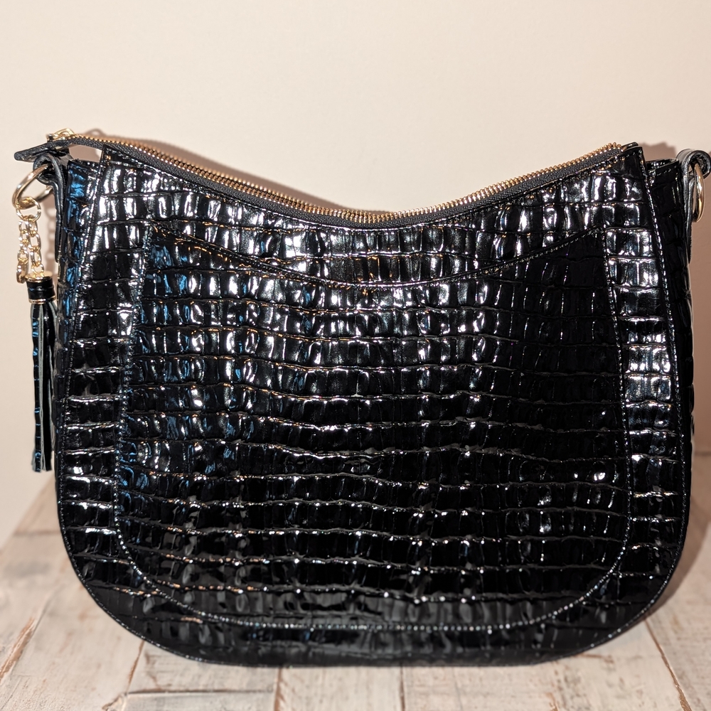 Black Crocodile-Embossed Women's Bag